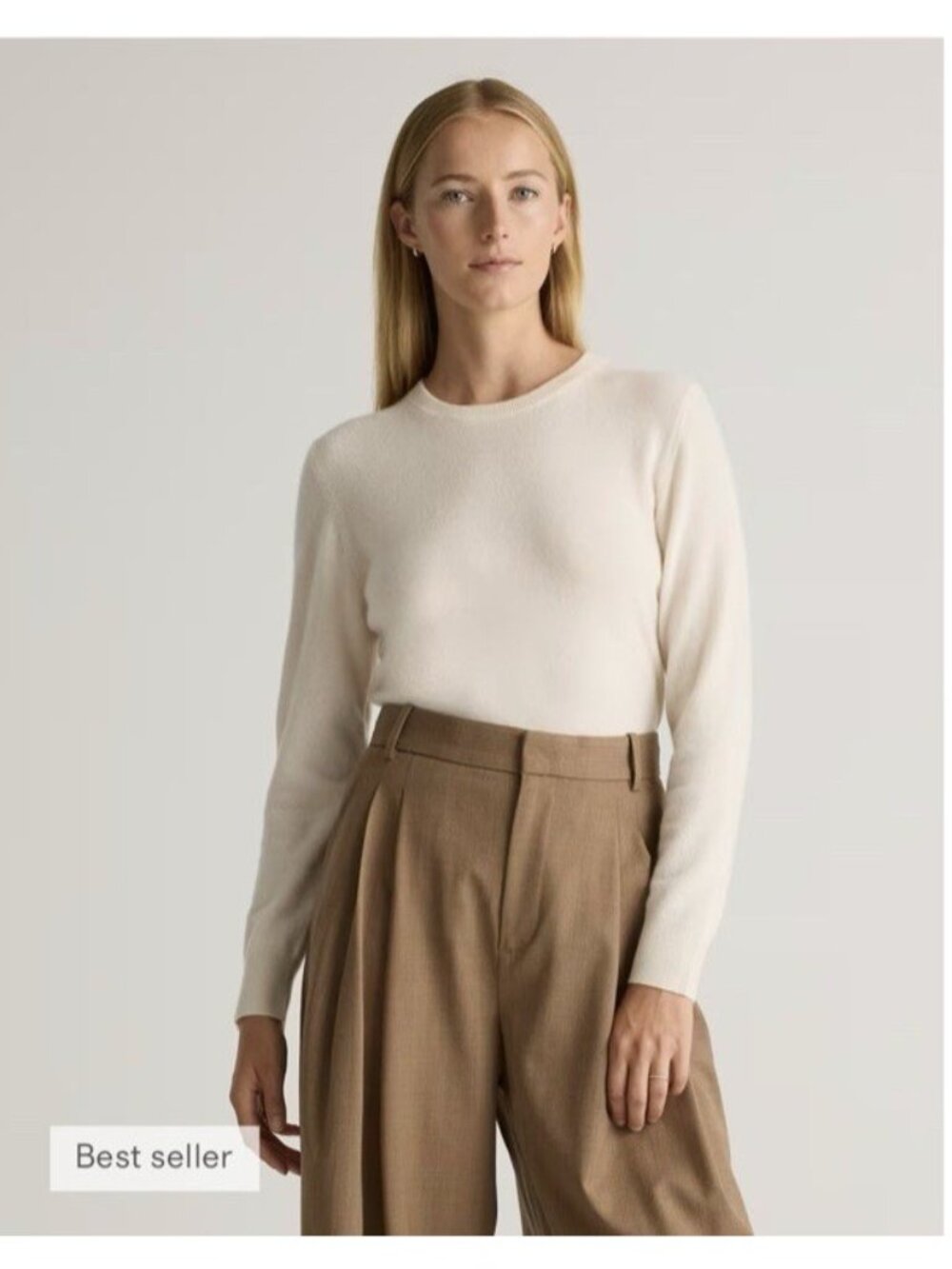 Quince Women's Mongolian Cashmere Crewneck Sweater Ivory Size M